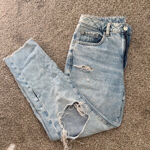 Garage Light Blue Distressed Mom Jeans
